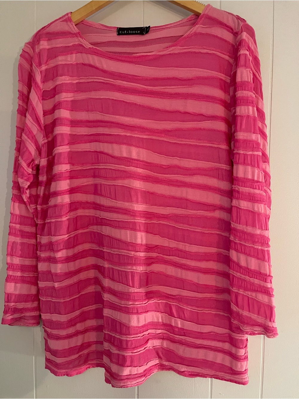 cut loose Two-Tone Pink Textured Stripe Long-Sleeve Tunic